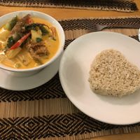 Duck Red Curry w brown rice at Vegan Heaven in Chiang Mai