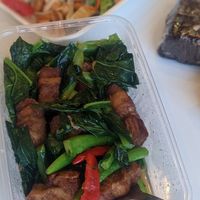 Kale with plant based "pork" at Vegan Heaven in Chiang Mai