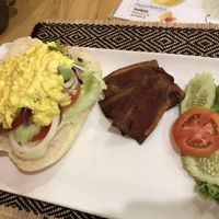 tofu scramble with extra bacon   at Vegan Heaven in Chiang Mai