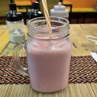 Strawberry and banana smoothie, 75 baht  at Vegan Heaven in Chiang Mai