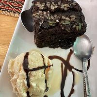 Brownie and vanilla ice cream   at Vegan Heaven in Chiang Mai
