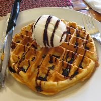 Waffle with coconut icecream at Vegan Heaven in Chiang Mai