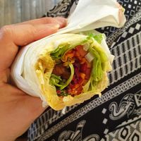 Avocado Hummus wrap with extra falafel to go at Vegan Heaven in Chiang Mai