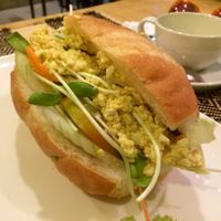 Tofu scramble on baguette. at Vegan Heaven in Chiang Mai