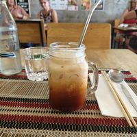 Thai milk tea with coconut milk and rum at Vegan Heaven in Chiang Mai