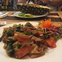 pineapple fried rice and noodles at Vegan Heaven in Chiang Mai