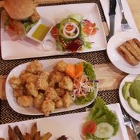Chicken burger and black bean burger at Vegan Heaven in Chiang Mai