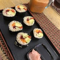 Sushi with carrot juice. Love it!!   at Vegan Heaven in Chiang Mai