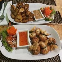 Mushroom Saté & Fried dumplings at Vegan Heaven in Chiang Mai