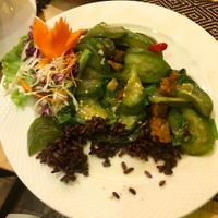 Eggplant with tempeh and black rice at Vegan Heaven in Chiang Mai