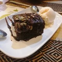 Brownie and vanilla ice cream 90 baht at Vegan Heaven in Chiang Mai