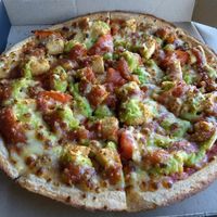 Vegan brimestone: avocado, quorn nuggets,  vegan mozz, onions Chipotle salsa, tomatoes at Hell Pizza in Taupo