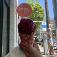 Beet Strawberry Rose Sorbet w/Waffle (Mini Size) 😛🍦  at Frankie & Jo's - Capitol Hill in Seattle