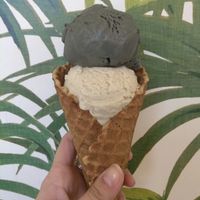Salted Carmel and Brown Sugar Vanilla on a waffle cone  at Frankie & Jo's - Capitol Hill in Seattle