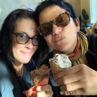 Me and my love enjoying chocolate tahini and mint fudge on our seven year wedding anniversary celebration ! at Frankie & Jo's - Capitol Hill in Seattle