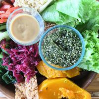 Salad bow and a side of tempeh at Sayuri Healing Food in Ubud
