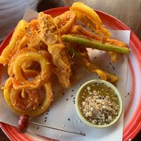 Tempura vegetables with plum sauce  at Happy Veggie in Koh Lanta