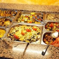 Sunday buffet (2/2): vegetables, gnocchi, tofu ragout, soy cream & sth non-veg at Aubergine in Fulda