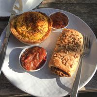 Vegan Roll and Pie at Green Refectory in Brunswick