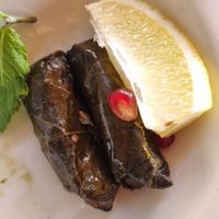 Stuffed vine leaves.  The portion comes with about 6 units, but I only remembered to take the photo when it was almost finished 😅 at Mish Mish in Alicante