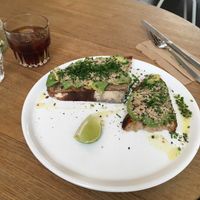 avocado toasts and cold brew  at Mok in Brussels