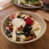 Granola, sou yogurt, nut cream and lots of fruir at Mok in Brussels
