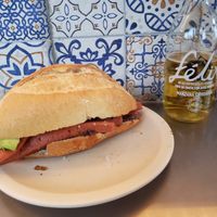 Sausage Torta + Apple Schorle at Veganisimo Loncheria in Mexico City