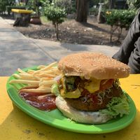 Hamburguesa de garbanzos   at Veganisimo Loncheria in Mexico City