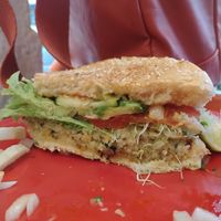 Hamburguesa de arroz (con más vegetales) at Veganisimo Loncheria in Mexico City