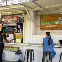 outside at Veganisimo Loncheria in Mexico City