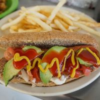 hot dog at Veganisimo Loncheria in Mexico City