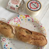 We bought some baguettes to eat with our vegan cheese and vegan pate. at Jay & Joy in Paris