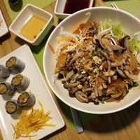 Vegan noodles and vegan spring roll at Wrap and Roll in Hanoi