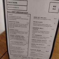 Food menu at Cascara in Bath
