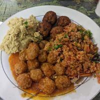 4 different dishes including falafels and hommus at Vegan Istanbul in Istanbul