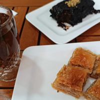 Walnut baklava, Turkish style brownie, çay... at Vegan Istanbul in Istanbul