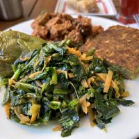 Four item plate + kombucha  at Vegan Istanbul in Istanbul