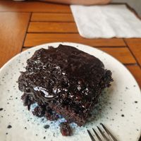 They call this a chocolate brownie but it is more of a cake, like the one you imagine in Matilda haha at Vegan Istanbul in Istanbul