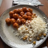 Bulgur meatballs and chickpea rice   at Vegan Istanbul in Istanbul