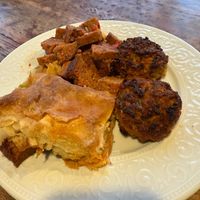 Pick 3. Seitan/potatoes, spinach pie, falafel meatballs  at Vegan Istanbul in Istanbul