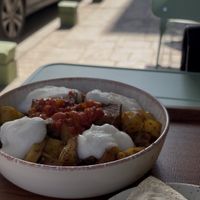 Iskender kebab with potatoes  at Vegan Istanbul in Istanbul