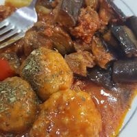 Berejena y albondigas de soya at Vegan Istanbul in Istanbul