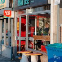 The outside of Matter vegan chip shop - August, 2017. at Matter Fastfoods in Bristol