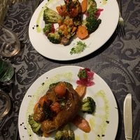 Stuffed eggplant and vegan alheira   at Metamorphosis in Sintra