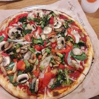 Vegan pizza - veggies and vegan cheese at Blaze Pizza in Webster