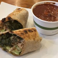 Falefal wrap and tortilla soup at PlantPure Cafe in Philadelphia
