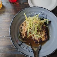 Vegasm of mushroom broth, lotus root and tofu steak at Tongue in Cheek in St Paul