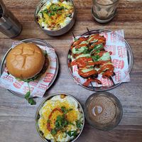 Bhaji butty, paneer tikka skewers, chai, bundo chaat. at Bundobust in Manchester