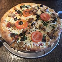 ";Veg Out"; Pizza w/no green peppers and Vegan Cheese at Mellow Mushroom in Houston