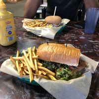 Fried chykyn seitan sandwich and fries! at Sanctuary Vegan Cafe in Knoxville